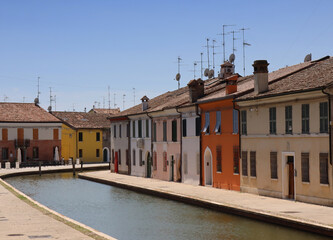 Colored buildings of medieval lagoon of Comacchio. Comacchio is also known as the Little Venice of Italy