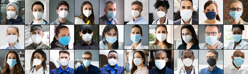 Diverse People Group Wearing Face Mask