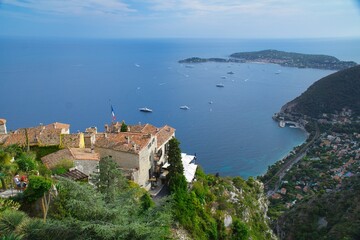 Fototapeta na wymiar View of Mediterranean sea from the hill top town of Eze in France