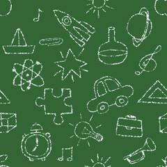 Seamless pattern of drawings with pencil or chalk on paper.Vector illustration. 