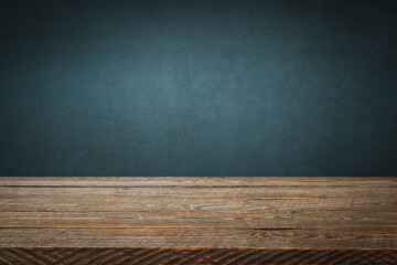 The background is blank wooden boards and a textured plastered wall with lighting and vignetting.