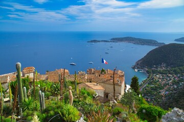 Naklejka premium View of Mediterranean sea from the hill top town of Eze in France