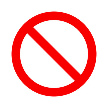 No symbol. Prohibition sign. Not allowed icon. Red interdictory circle with a 45-degree diagonal line inside the circle from upper-left to lower-right or backslash