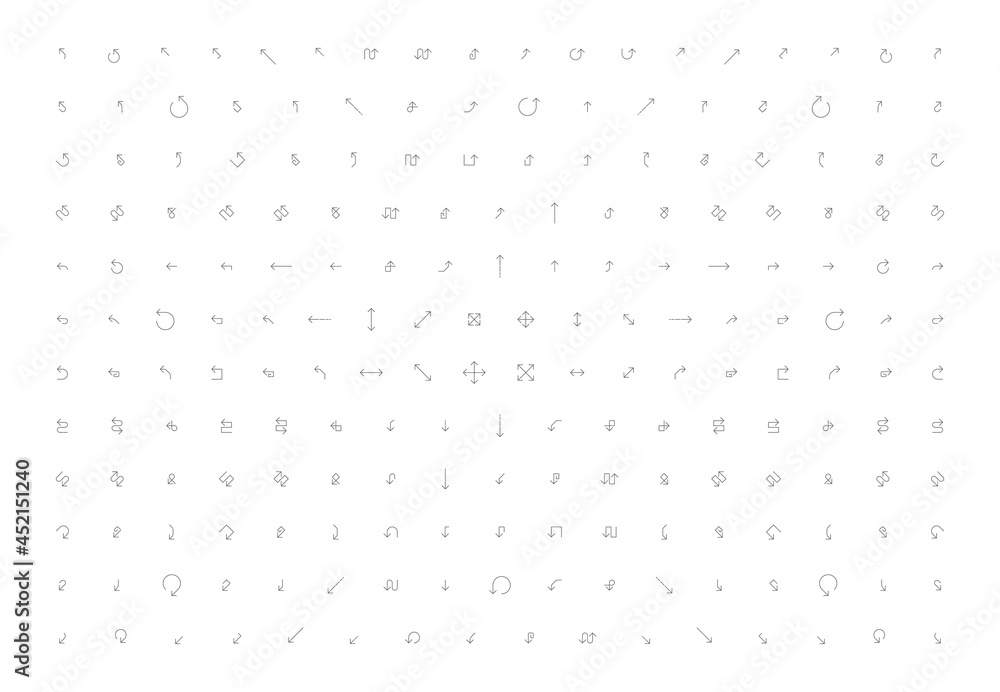 Poster arrow line set icon design. interface symbol cursor. navigation sign thin outline web orientation.