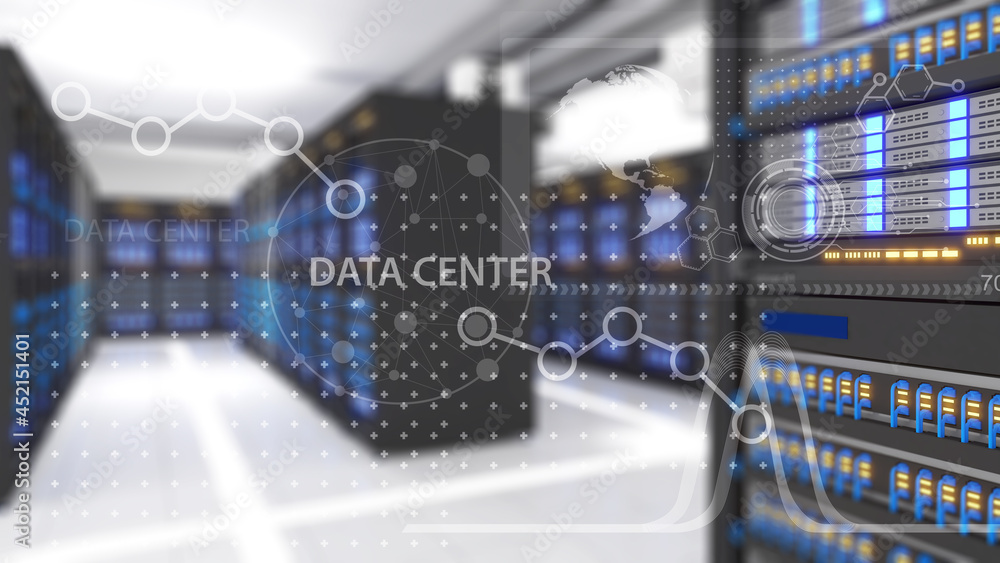 Poster large storage center,data center and data connectivity technology,data center,3d rendering