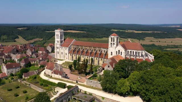 aerial view on the basilica of vezelay in bourgogne