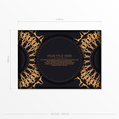 Stylish Template for print design postcards in black color with monogram ornament. Vector Preparation of invitation card with dewy patterns.