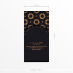 Stylish Ready-to-print design in black with monogram patterns. Vector Template of invitation card with dewy ornament.