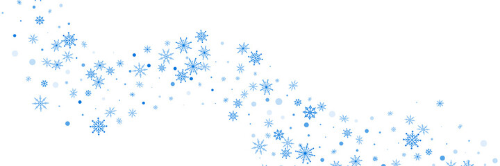 Blue delicate openwork snowflakes scatter on a white background. Festive background, postcard design, wallpaper