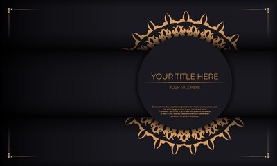 Invitation card design with vintage patterns. Black banner with luxurious monogram ornaments and place for your text.