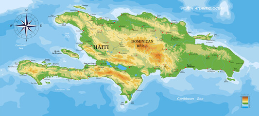 Haiti and Dominican Republic physical map - obrazy, fototapety, plakaty