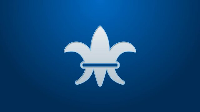 White line Fleur De Lys icon isolated on blue background. 4K Video motion graphic animation