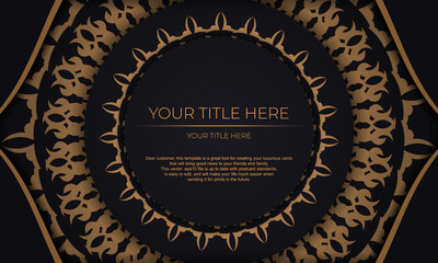 Template for print design invitation card with vintage ornament. Black vector banner with luxury monogram ornaments for your design.