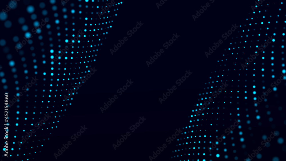 Poster digital background with movement of glowing particles. complex technologies of big data. 3d renderin
