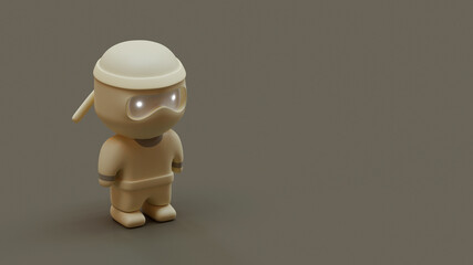 Halloween landing page template with ninja 3d rendering illustration