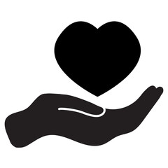 heart in hand icon on white background. heart and hand icon care save symbol. charity web sign. flat style.