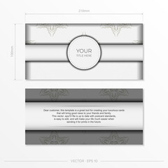 Vector preparation of invitation card with dewy patterns. Stylish template for print design postcard in white color with vintage