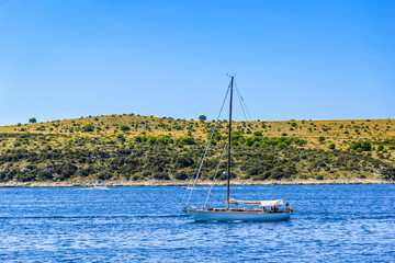 Sailboat in the sea. Sailing in Croatia. - obrazy, fototapety, plakaty