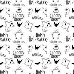 Happy Halloween. Doodle style seamless pattern.
