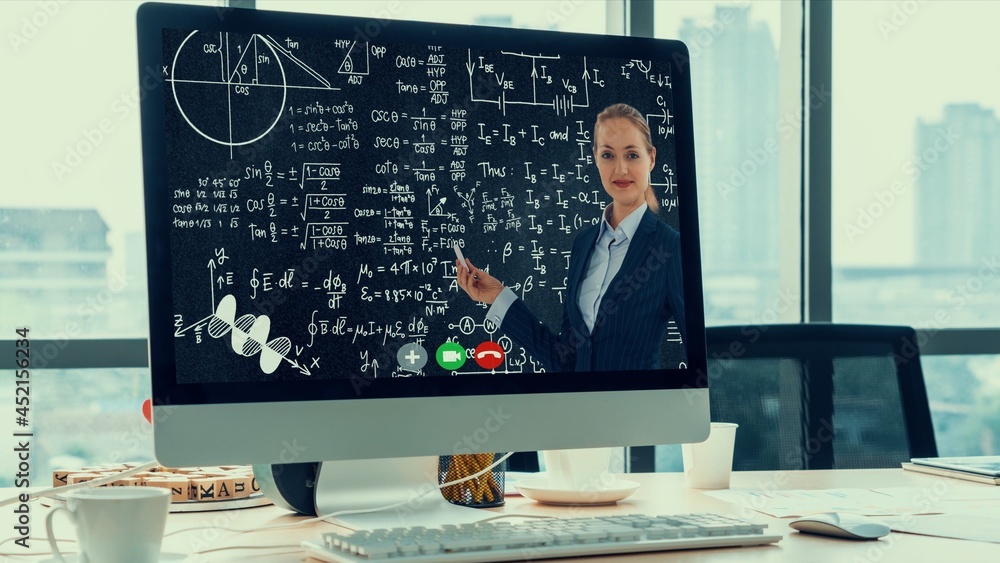 Poster e-learning and online education for student and university concept. video conference call technology