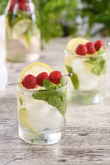  Refreshing organic Mojito cocktail with fresh lime, white rum combined with fresh strawberry and mint. This is the perfect cocktail for summer days.