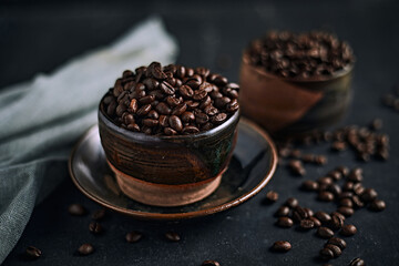 Coffee cup with roasted beans