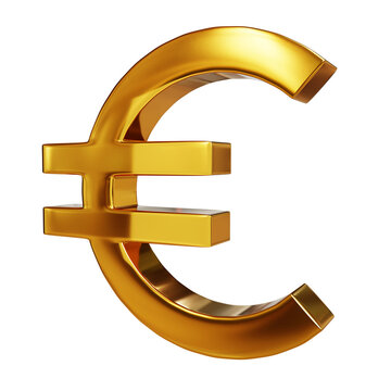 Golden Euro currency sign isolated on white background. 3D illustration.
