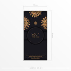 Stylish postcard design in black with Greek patterns. Vector invitation card with dewy ornament.