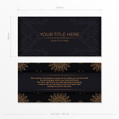 Stylish Vector Ready-to-Print Black Color Postcard Design with Greek Patterns. Invitation card template with dewy ornament.