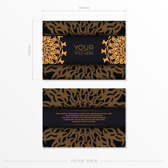 Stylish vector postcard design in black color with Greek patterns. Stylish invitation card with dewy ornament.