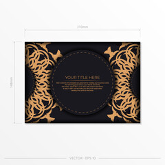 Invitation card template with dewy ornament. Stylish vector postcard design in black color with greek