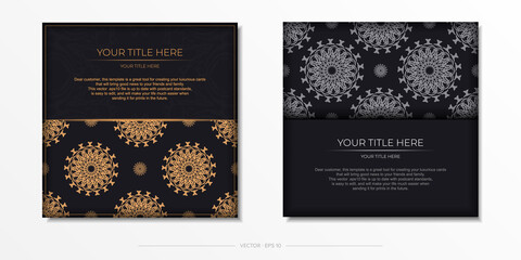 Fototapeta na wymiar Vector invitation card with dewy patterns.Stylish ready to print postcard design in black color with greek