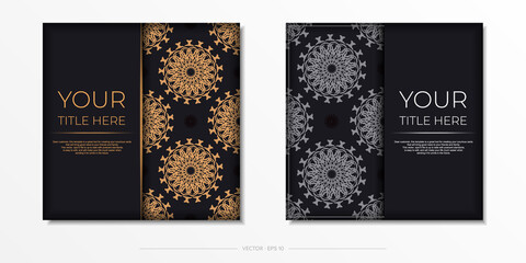 Vector invitation card with dewy patterns.Stylish ready to print postcard design in black color with greek