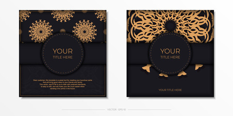 Vector Template of invitation card with dewy ornament. Stylish postcard design in black with greek