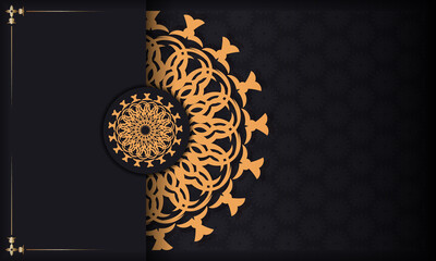 Template for design printable invitation card with vintage patterns. Black banner with luxury Greek ornaments and place for your design.