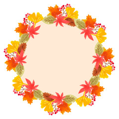 秋の植物イラスト　リースフレーム　手描き水彩画　02