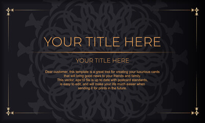 Invitation card design with vintage patterns. Black banner with luxurious Greek ornaments and place for your text.