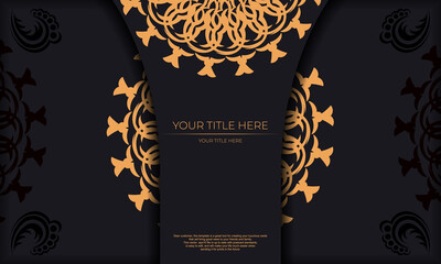 Print-ready invitation design with vintage ornaments. Black banner template with luxury greek ornaments and place for your text.