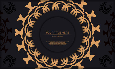 Template for print design invitation card with vintage ornament. Black vector banner with luxury greek ornaments and text place.