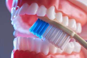 Obraz premium close up dentures and tooth brush