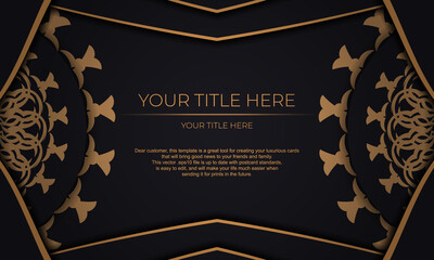 Vector Print-ready invitation design with vintage ornaments. Black template banner with luxury Greek ornaments for your design.