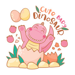 Cute BaBy PinK Dinosaur Hatching With Happy Face