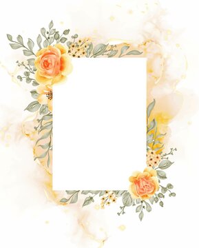 talitha rose yellow orange flower frame background with white space rectangle