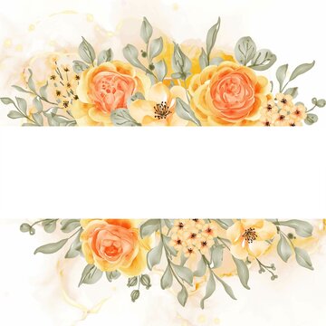 talitha rose flower frame background with white space, rose orange yellow