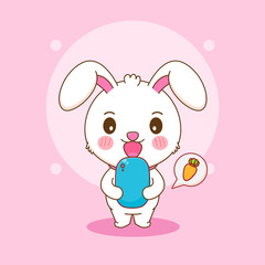 Fototapeta premium Cute rabbit character ordering carrot cartoon illustration