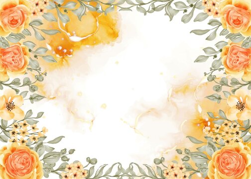 talitha rose yellow orange flower frame background with white space