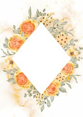 talitha rose flower frame background with white space diamond, rose orange yellow