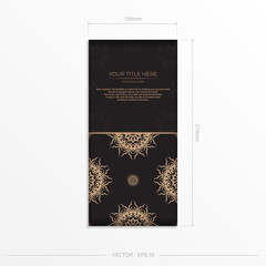 Stylish vector Template for print design postcards in black color with Greek patterns. Preparing an invitation card with vintage ornaments.