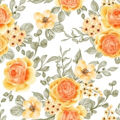 watercolor flower rose talitha yellow orange seamless pattern