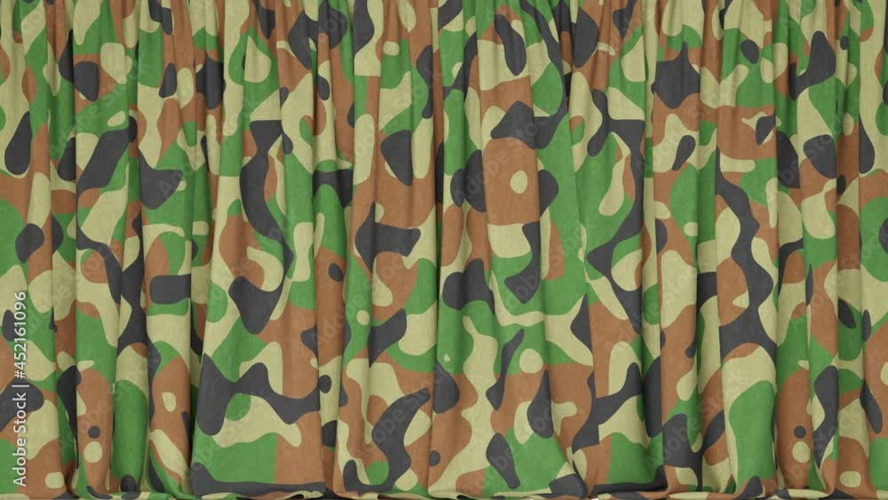 Poster realistic 3d animation of the camouflage curtain rendered in uhd with alpha matte
